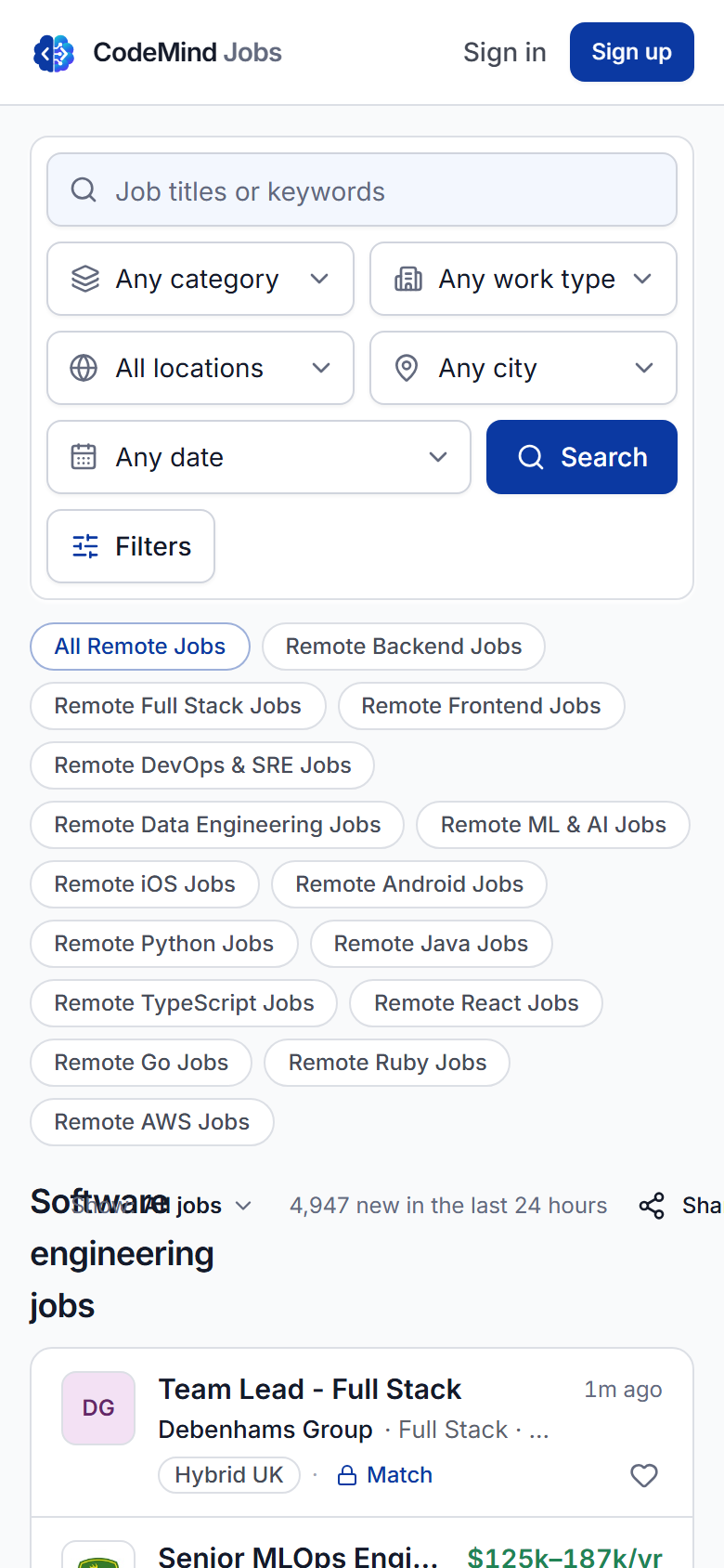 CodeMind Jobs on a phone